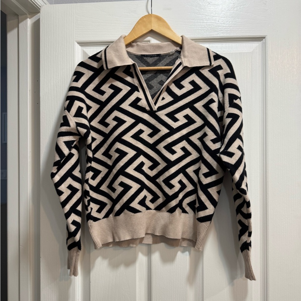 Tahari Taupe and Black Chevron Sweater